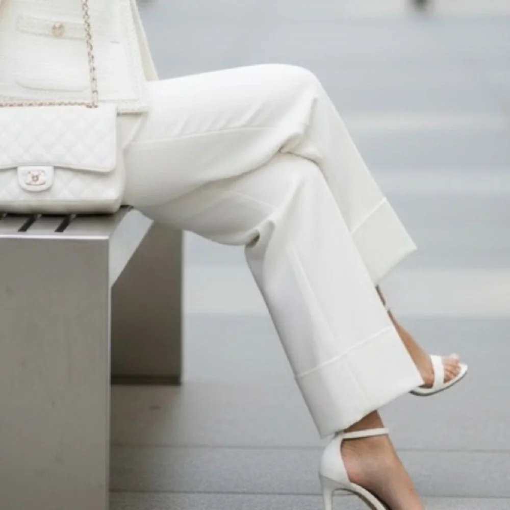 CHANEL White and Blue Wide Leg Pants